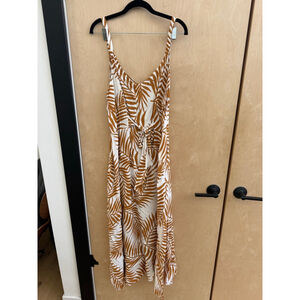 Women's Vince Camuto White Brown Palm Print Maxi Dress XL